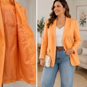 Ann Mali Lifestyle 100% Silk Blazer Size 14 Peach Orange Single Button Jacket